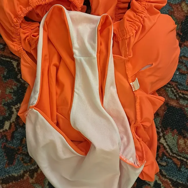 Orange Puff Sleeve One Piece Swimsuit - Image 5