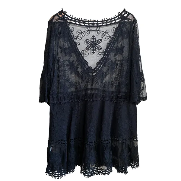 Unbranded Sheer Floral Lace Tunic Plus Size Black Women V-Neck Embroidered - Image 6