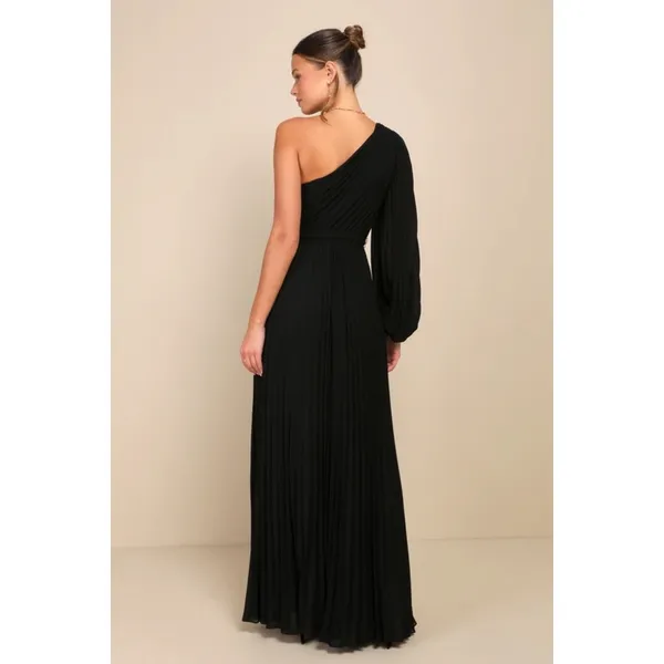NWT Lulus Divine Charm Black Pleated One-Shoulder Maxi Dress Holiday Gala Size M - Image 3