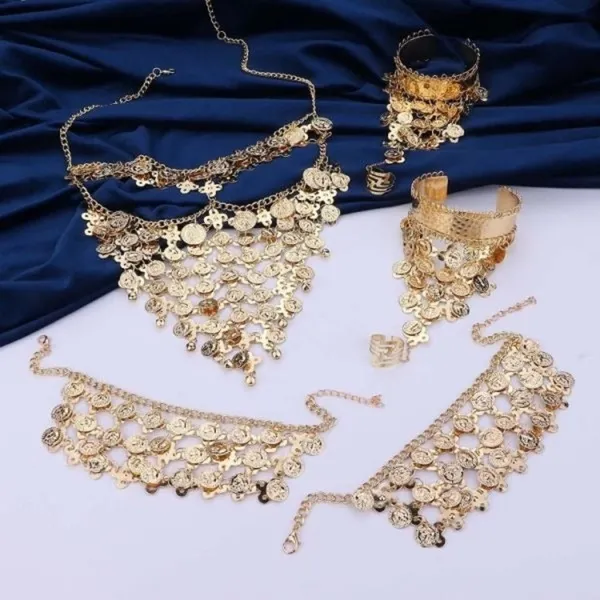 Belly Dance Jewelry for Women Cosplay Gold/Silver Coins Veil Triangle Bracelet - Image 4
