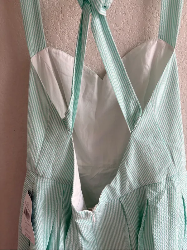 Lauren James Livingston Seersucker Green Stripe Dress Size Large NWT - Image 9
