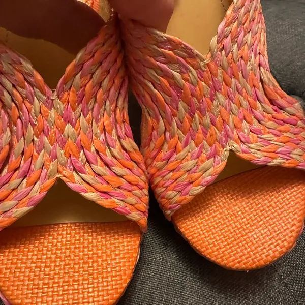 Marc Fisher Pink and Orange Woven Espadrille Wedge - Image 9