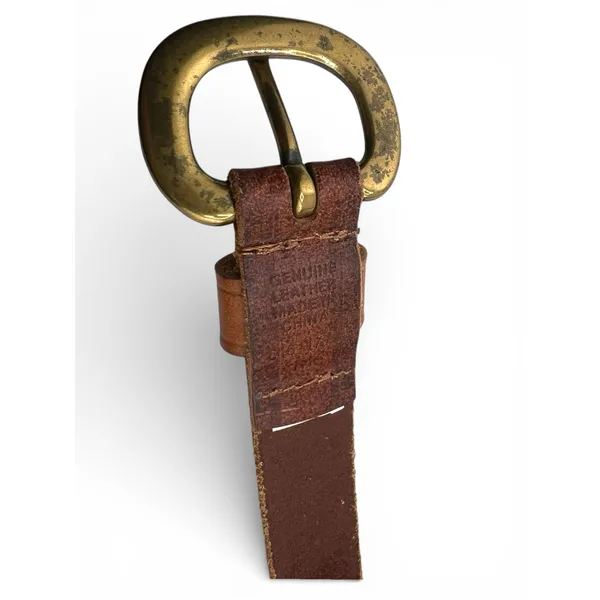 Vintage 90's Fossil women's M studded leather belt brown brass buckle - Image 3