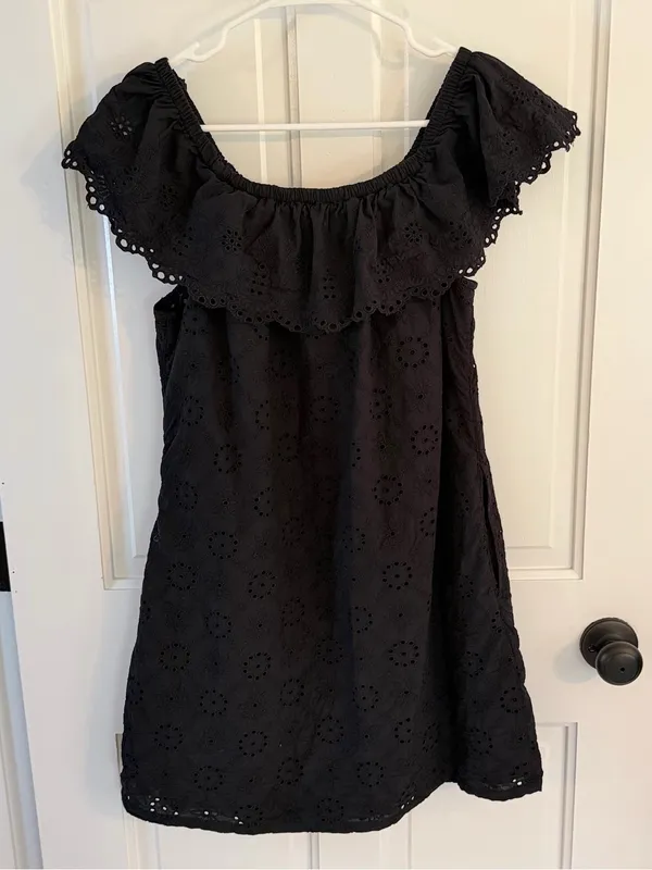 Tommy Bahama Harbour Eyelet Black Off Shoulder Cotton Mini Dress Small - Image 2