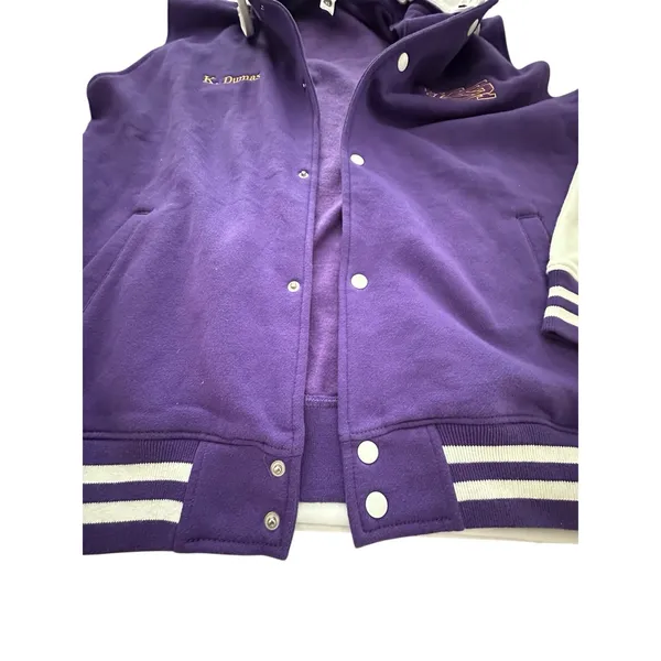 SA Hoodie Varsity Letterman Jacket XL Fleece Snap Bomber Purple Unisex‎ #UV9-1 - Image 3