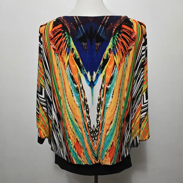 Bali M Multicolor Abstract Cold Shoulder Split Sleeve Top Lagenlook Avante Garde - Image 8
