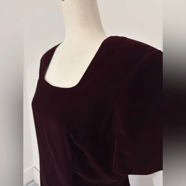 Maggy London Wine Red Velvet Evening Dress Short Sleeve Sz 12 - Image 2