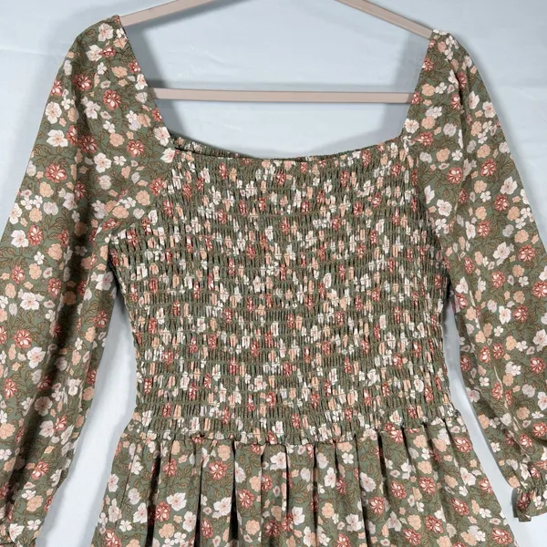 Baltic Born Size-L Womens Marta Midi Dress Floral 3/4‎ Sleeve Smocked Green - Image 9