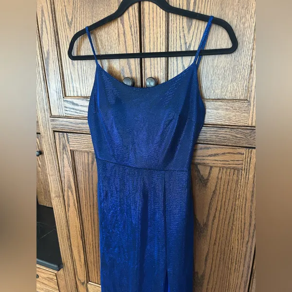 B Darlin Womens Juniors‎ Blue Sparkle Leg Slit Evening Gown Dress SIZE 3/4 - Image 3