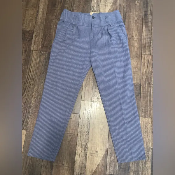 Sundance Womens Amelia linen Pant in Blue Stripe 12 $100 stripes fall casual - Image 9