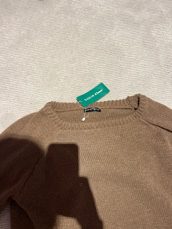 SheIn EZwear Solid Raglan Sleeve Sweater Khaki - Image 3