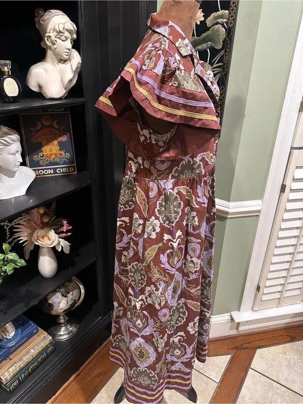 Entro Multi Mixed‑Print Button‑Front Midi Dress – Red Bean – Size M - Image 13