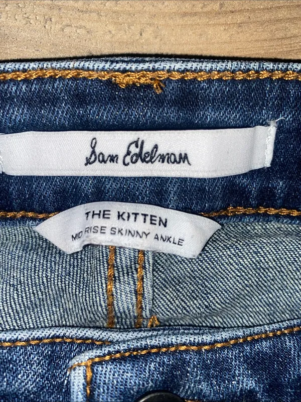 Sam Edelman The Kitten Mid Rise Dark Blue Distressed Skinny Jeans - Image 2