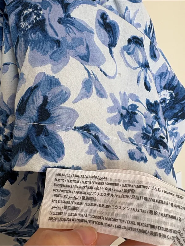 Abercrombie Emerson Poplin Puff Sleeve Midi Dress Blue Floral XS - Image 5