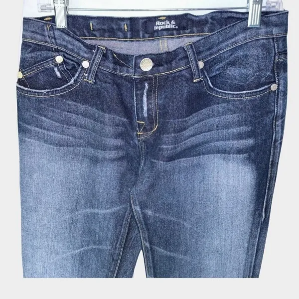 Rock‎ & Republic Womens Jeans Sz 30 Flare Wide Boot Cut Leg Low Rise Dark Wash - Image 2