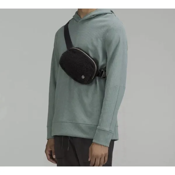 Lululemon Everywhere Belt Bag Black Fuzzy Fleece Crossbody Utility Y2K Goth Emo - Image 2
