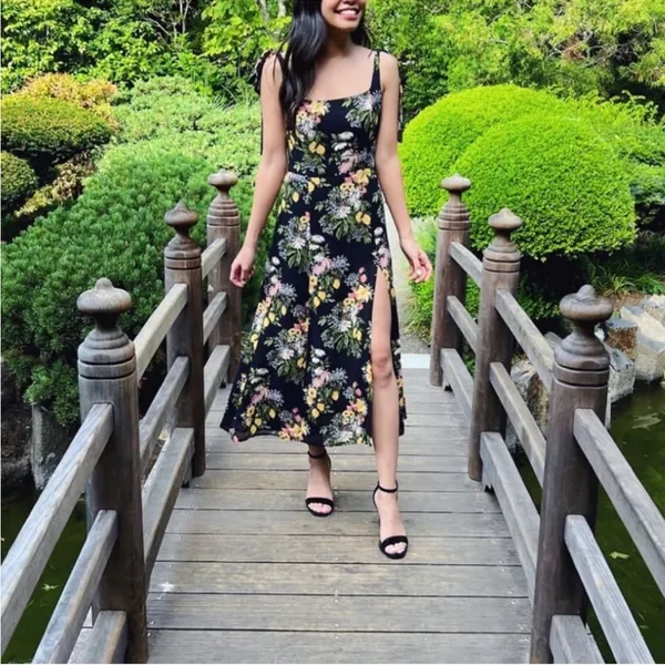 Reformation Twilight Tie Bow Sleeveless Midi Dress Sicilia Black Floral 0 - Image 4