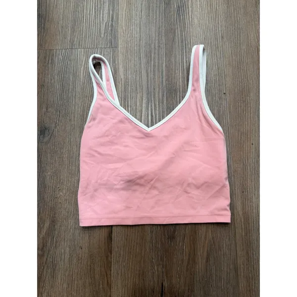 Aerie OFFLINE Pink Cropped‎ Tank Top White Trim XS - Image 3