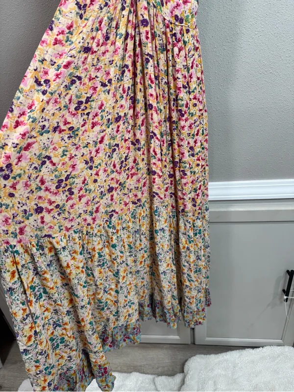 Angie Boho Floral Spaghetti-Strap Maxi Dress in Pastel Multi - Image 6