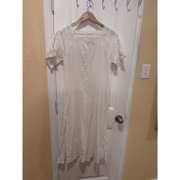 ZARA LONG DRESS SQUARE NECK GAUZE EMBROIDERED LACE Dress SZ XS - Image 10