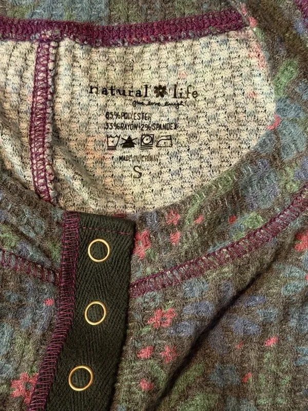 Natural Life Womens Floral Reagan Thermal Long Sleeve Henley Top Size S Layering - Image 4