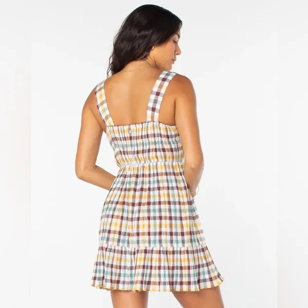 Roxy Colorful Checkered Midi‎ Dress medium 99% Cotton - Image 2