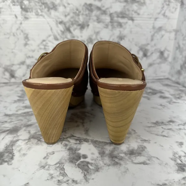 Veronica Beard Hendrix Brown Leather Platform Clogs 10.5 Wooden Block Heel Mules - Image 4