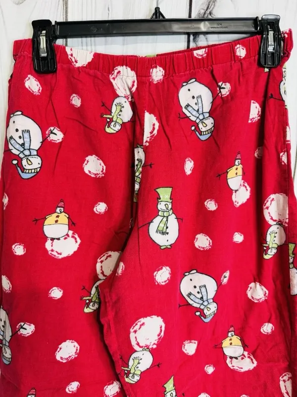 Charter Club Intimates Pajama Set Sz L Red Snowman Christmas Winter Pockets - Image 4