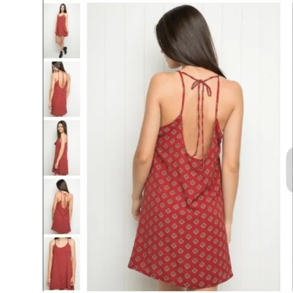 Brandy Melville Red Floral Mini Dress Open Back Tie Spaghetti Strap Boho XS S - Image 2