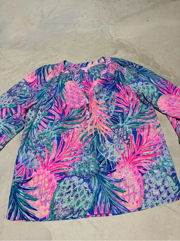 Lilly pulitzer Elsa gypset paradise Pineapple Print Long Sleeve Blouse large - Image 2