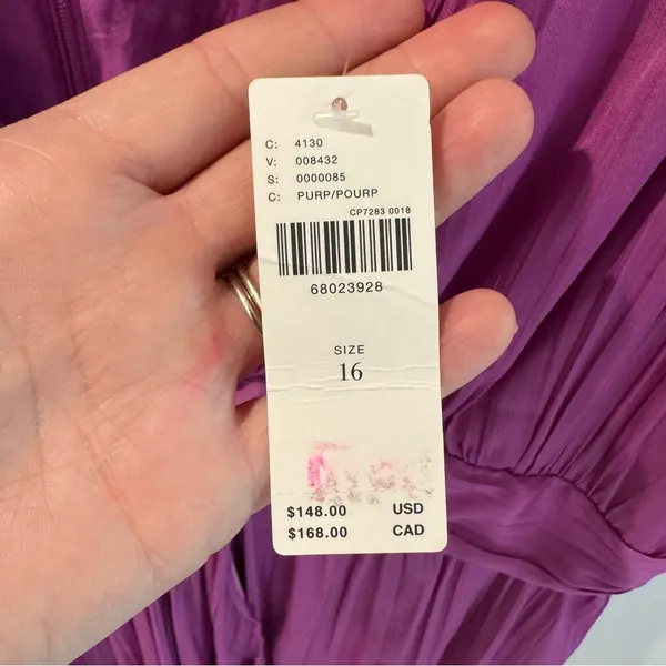 NWT by Anthropologie Purple Satin V Neck Vibrant Mini Dress Size 16‎ - Image 6