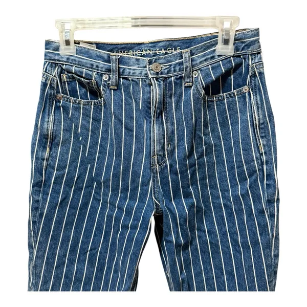 American‎ Eagle Pinstripe Mom Jeans Womens 4 Blue Excellent High Rise Striped - Image 3