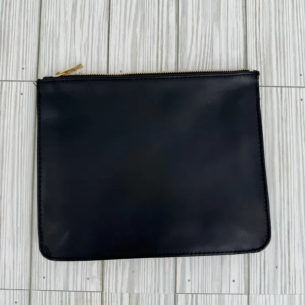 YSL Beaute make up cosmetic bag pouch logo vegan leather zipper black gold - Image 3