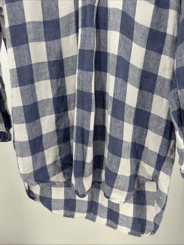 L.L. Bean Gingham V-Neck Tunic 100% linen casual lightweight summer fall M - Image 4