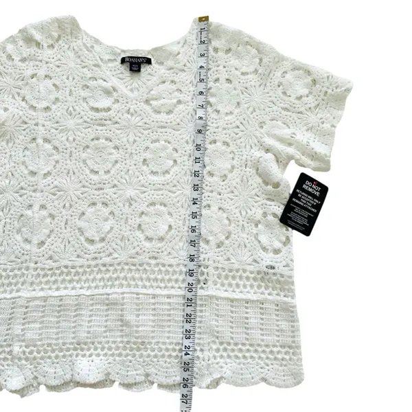 Roamans Top Sweater White French Crochet Short Sleeve Cotton Top Plus 18/20 NEW - Image 8