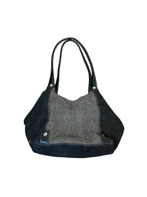Vintage Tommy Hilfiger Black Denim Herringbone Shoulder Bag Y2K Preppy Boho - Image 2