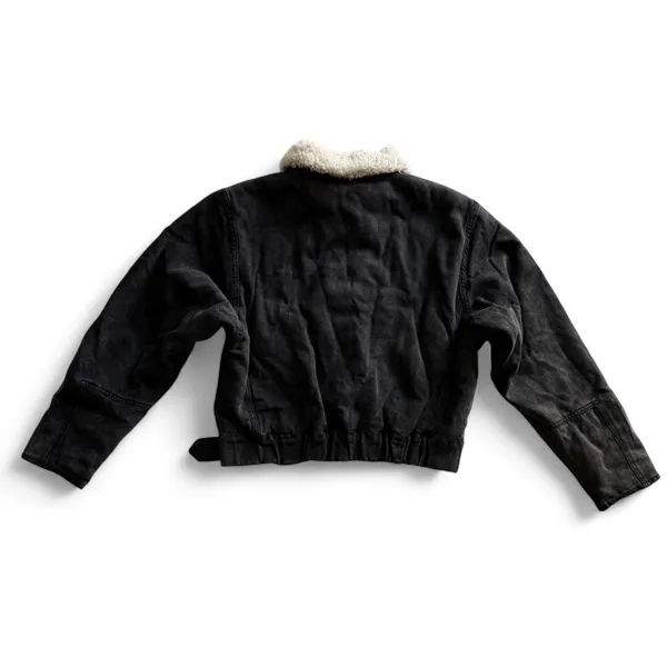 Love Tree Black Denim Jacket Cream Sherpa Collar Size L - Image 6