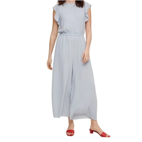 Aritzia Wilfred fleurette jumpsuit womens M ruffle sleeve cropped wide leg gray - Image 2