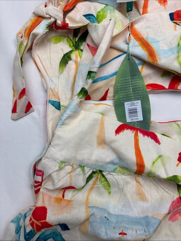 Farm Rio Copacobana size large midi dress split new cream travel resort vaca isl - Image 9