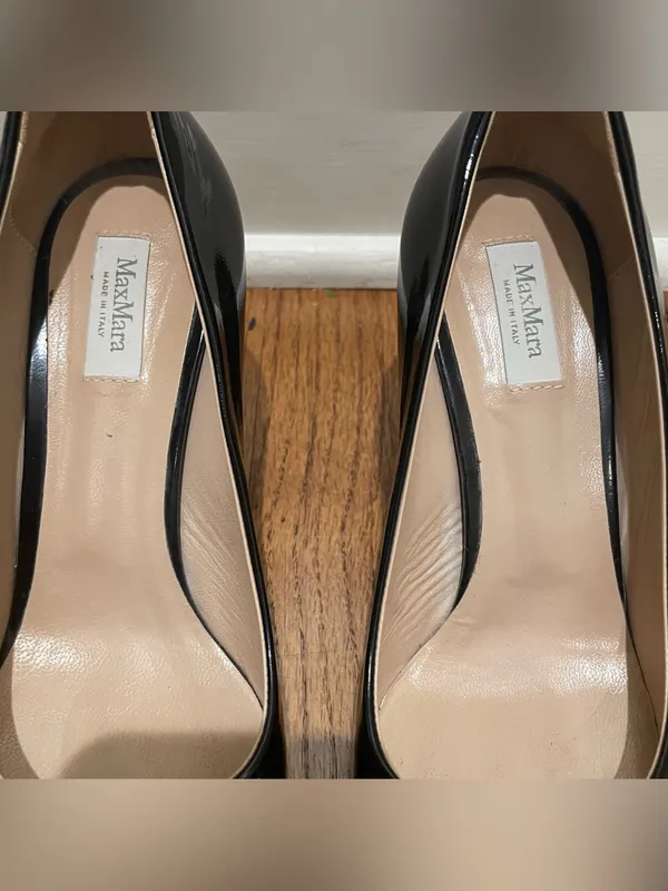 MaxMara Patent Leather Pumps Black Silver Hardware Womens Size 37.5 Heels - Image 9
