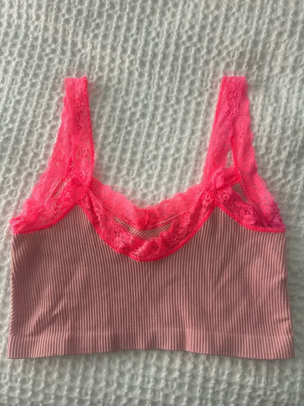 Urban Outfitters light pink with bright pink lace tank top - Image 3