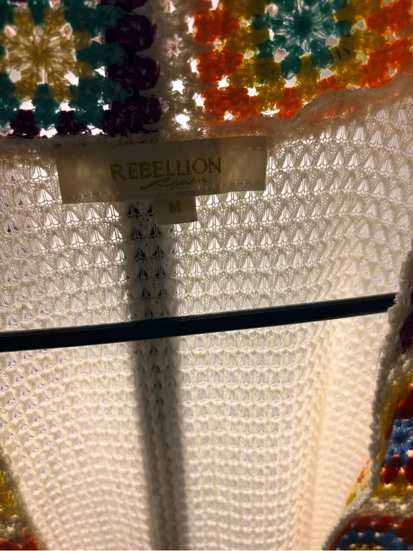 Rebellion Cream Sheer Cover-Up with Multicolor Crochet Collar - Image 3