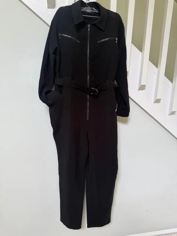 Findi Women's Black Long-Sleeve Zip Front Jumpsuit with Waist Tie - Image 6