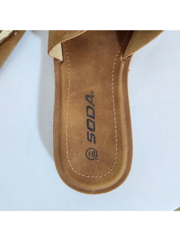 Soda Light Brown Faux Suede Slides Size 8.5 Flaw - Image 9