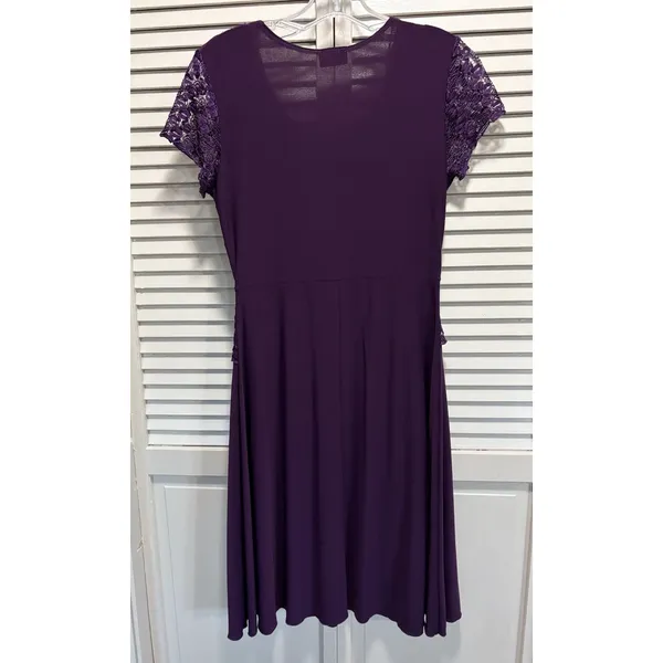 Jubi USA Purple Fit Flare Short Sleeve‎ Lace Top Dress Size Sm Scoop Rhinestone - Image 5