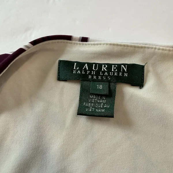 Ralph Lauren Purple Ivory Floral‎ Ruched Stretch Sleeveless Sheath Dress Size 18 - Image 8