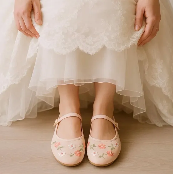 Pink Floral Embroidered Mary Jane Flats - Image 4