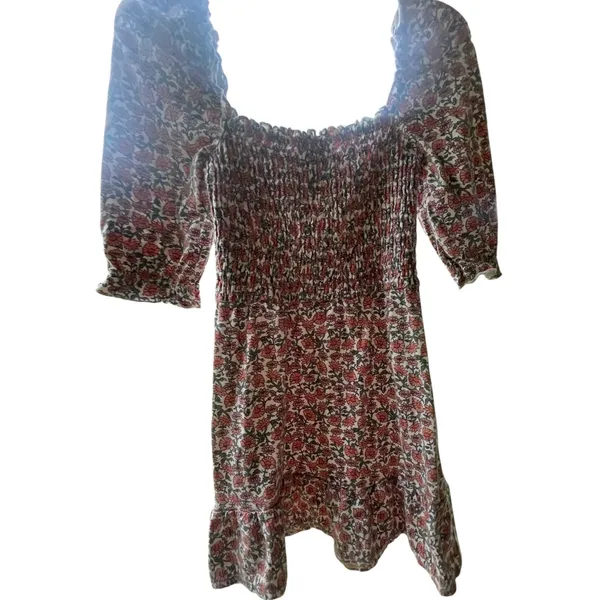 Miss Selfridge‎ Floral Smocked Mini Dress Pink Orange Square Neck US 6 18E19BPNK - Image 11