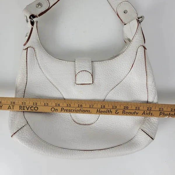 Michael Kors Womens Bag White Pebbled Leather Shoulder Hobo Fold Over Buckle - Image 13