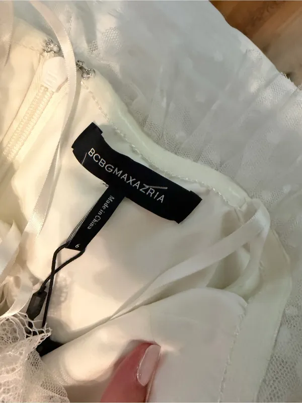NWT BCBG MaxAzria Tulle Lace Strapless Ruffle Mini Dress Off White Bridal Size 6 - Image 9